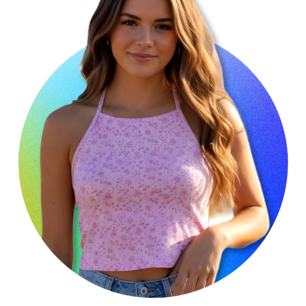 😎 SUMMER SALE! Junior’s BP Pink Floral Halter Crop Top NWT Size L